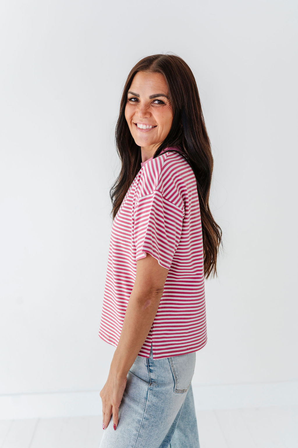 Kai Striped Top in Rose