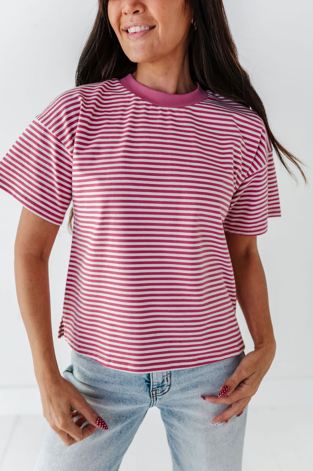Kai Striped Top in Rose
