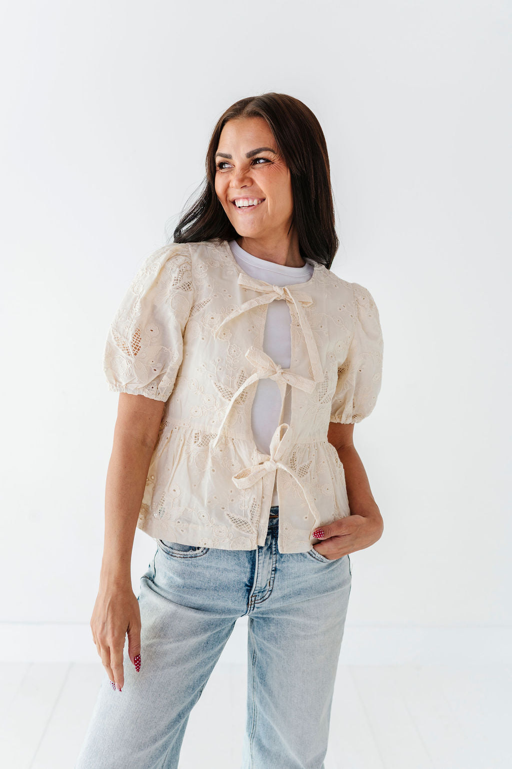 Lacey Tie Front Blouse