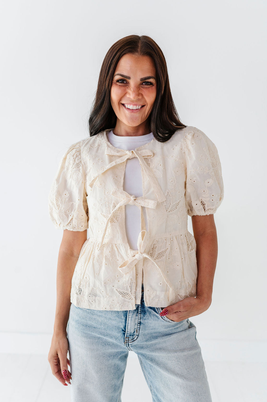 Lacey Tie Front Blouse