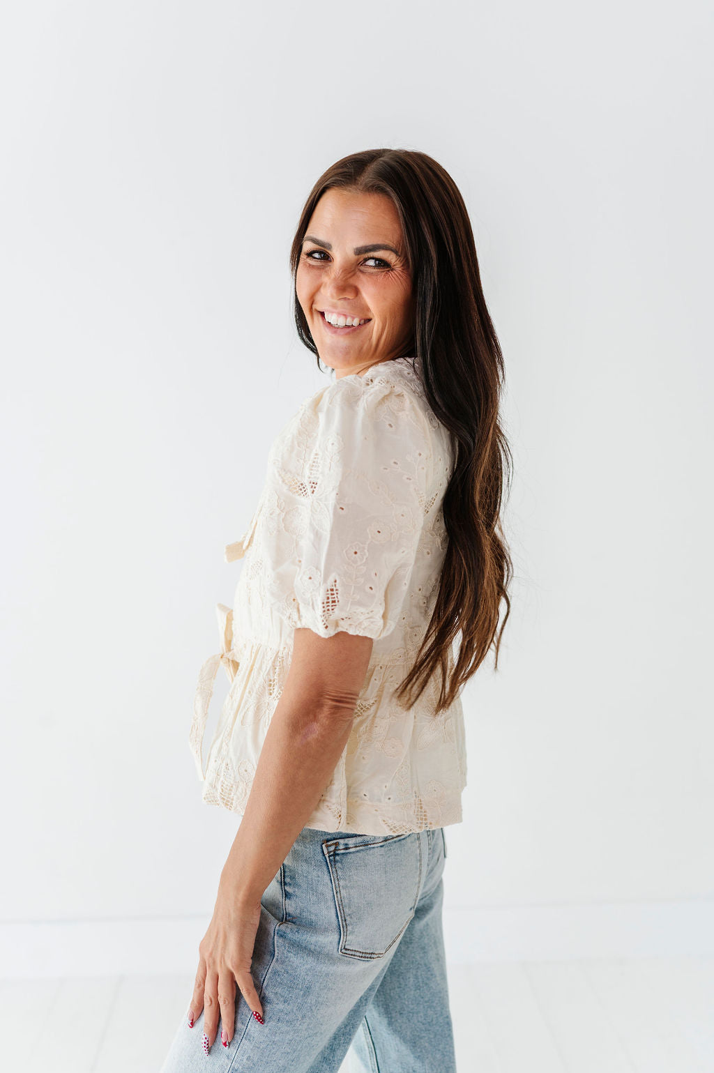 Lacey Tie Front Blouse
