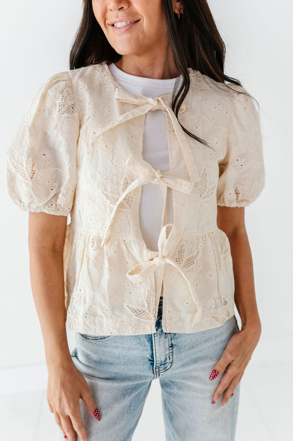 Lacey Tie Front Blouse