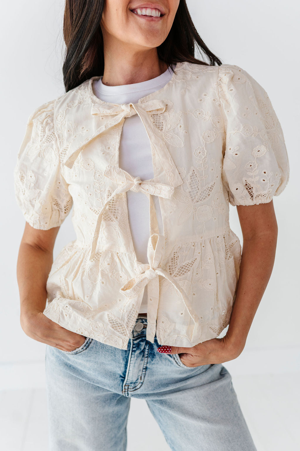 Lacey Tie Front Blouse