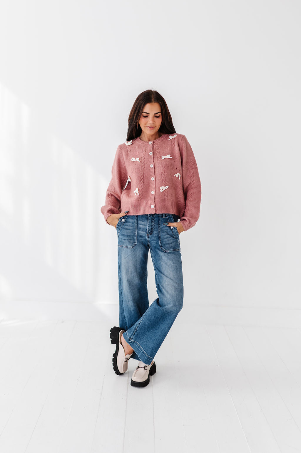 Blakely Ribbon Cardigan in Mauve