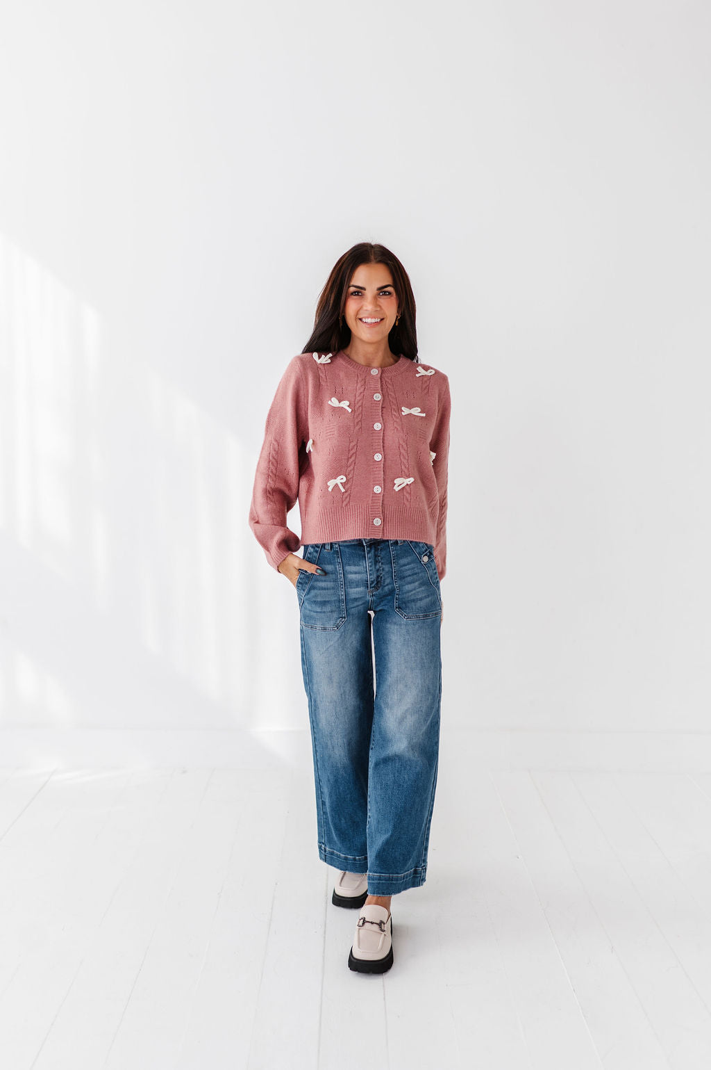 Blakely Ribbon Cardigan in Mauve