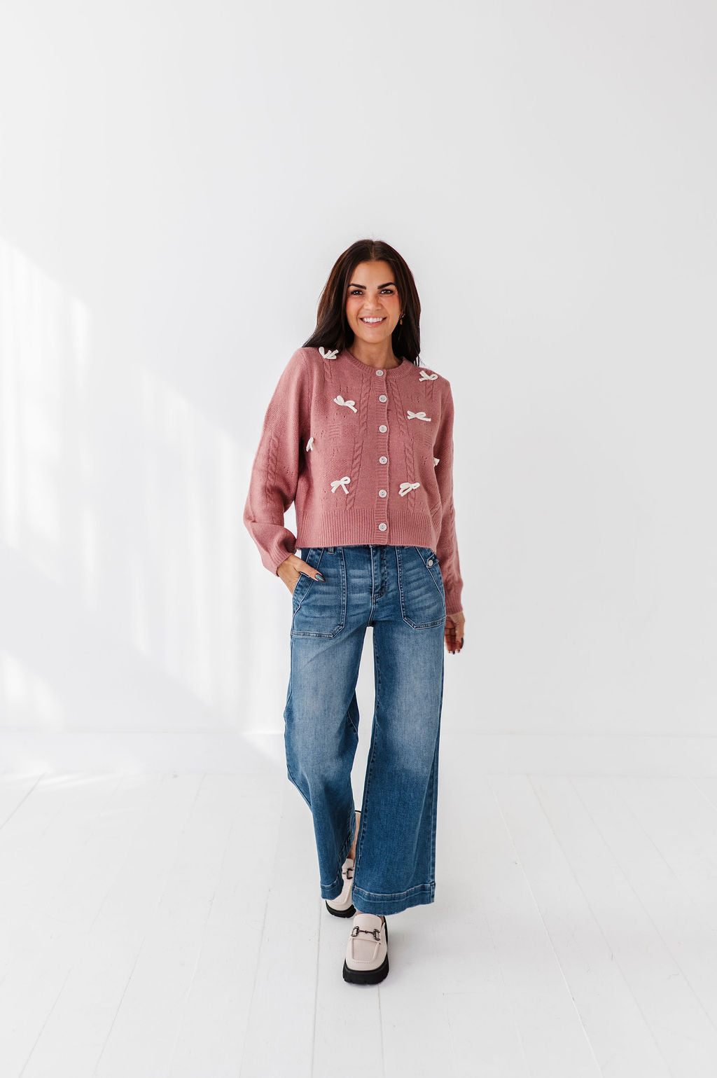 Blakely Ribbon Cardigan in Mauve