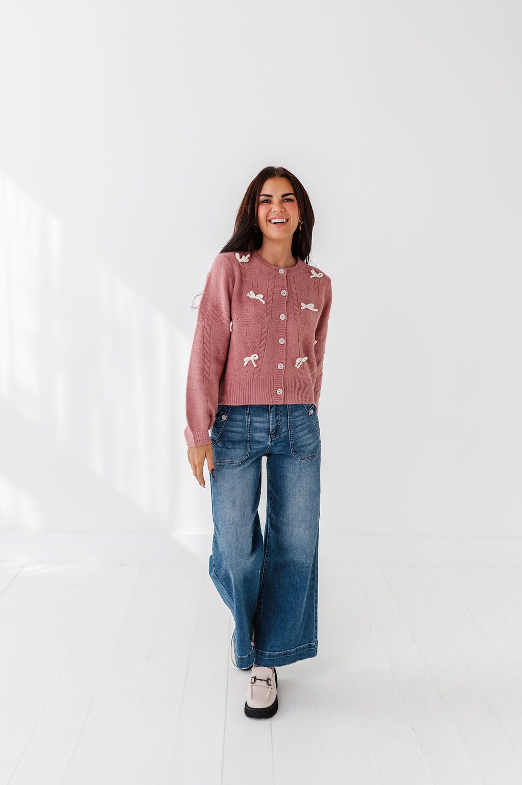 Blakely Ribbon Cardigan in Mauve