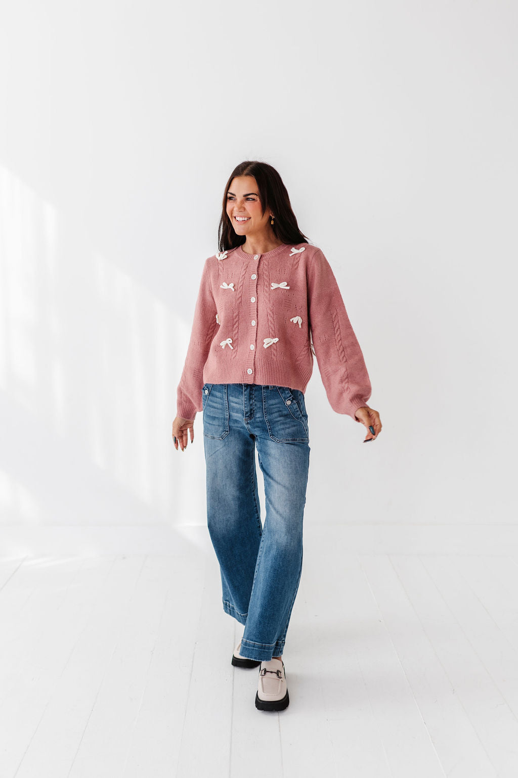 Blakely Ribbon Cardigan in Mauve