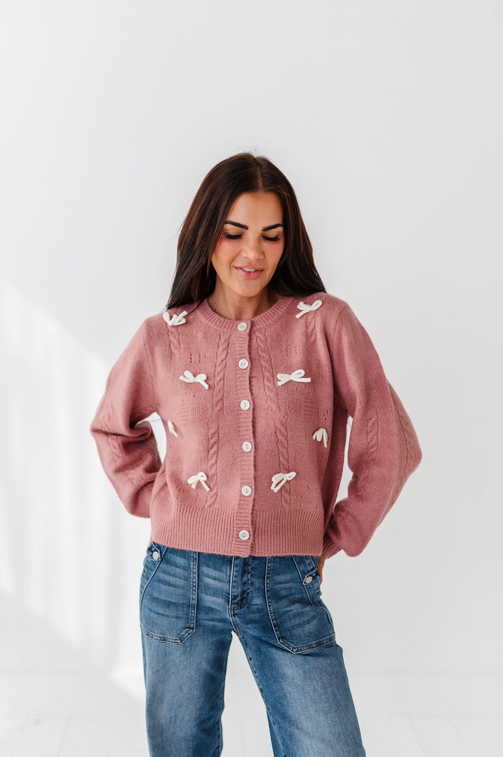 Blakely Ribbon Cardigan in Mauve