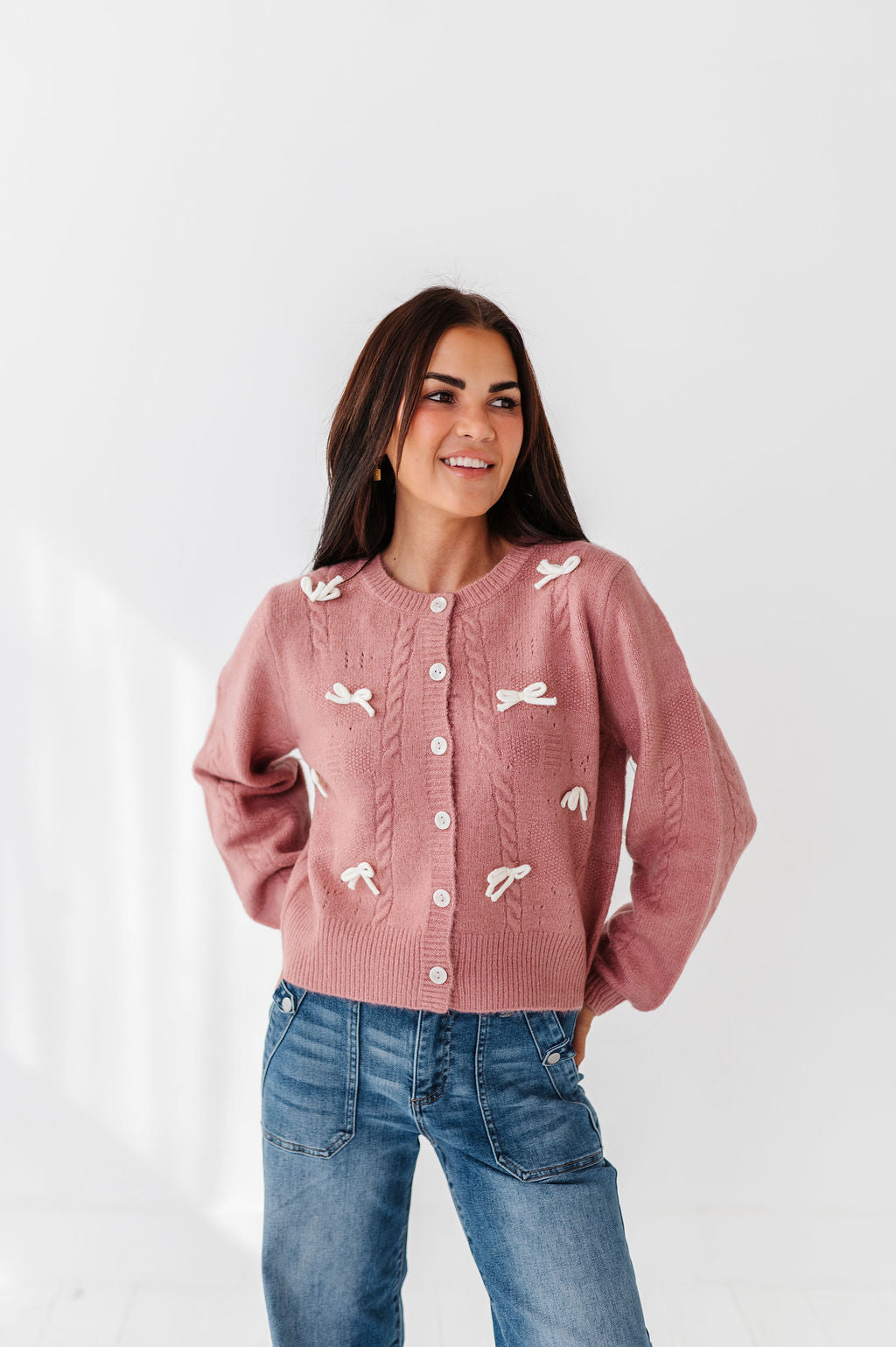 Blakely Ribbon Cardigan in Mauve