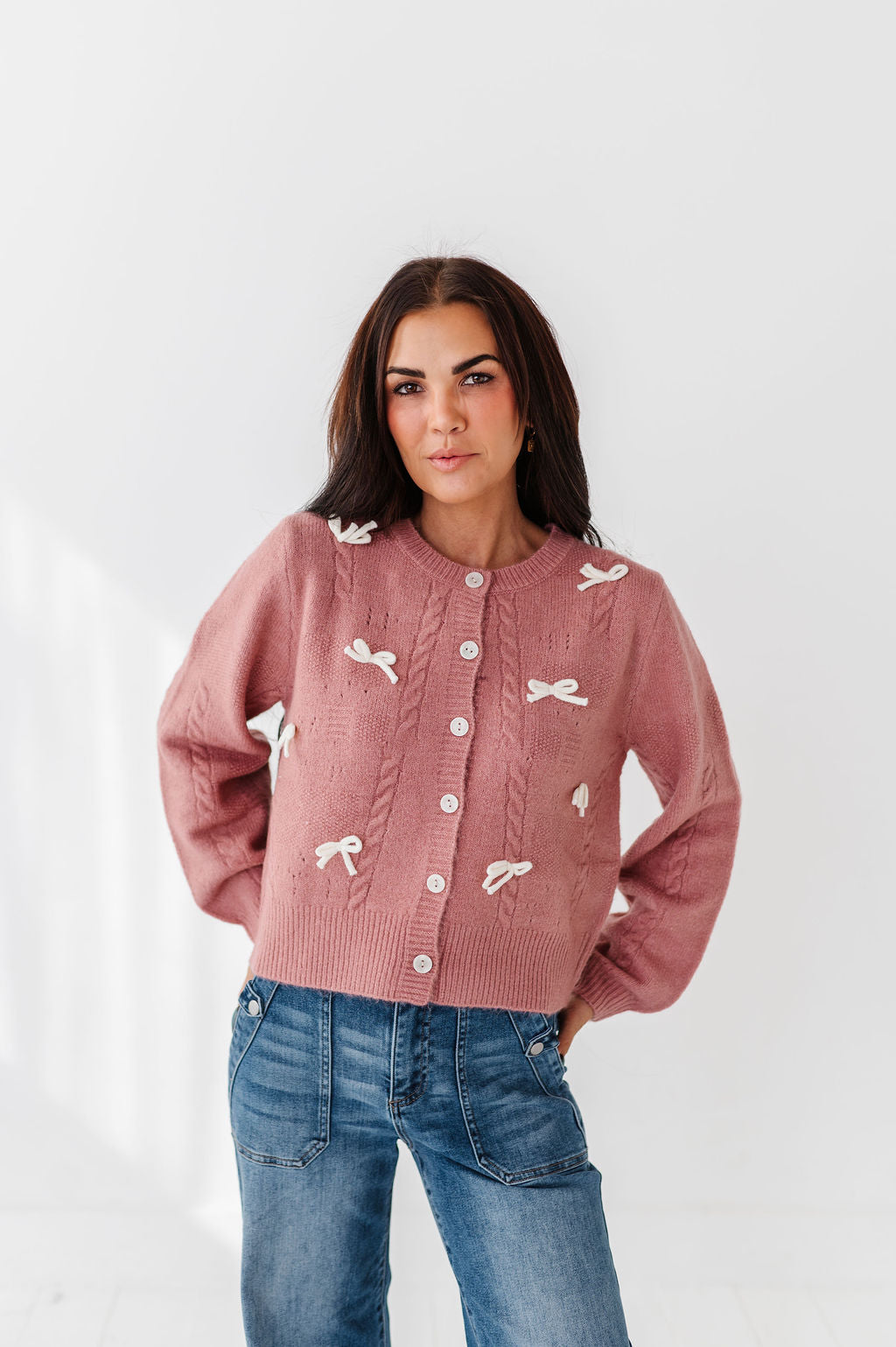 Blakely Ribbon Cardigan in Mauve