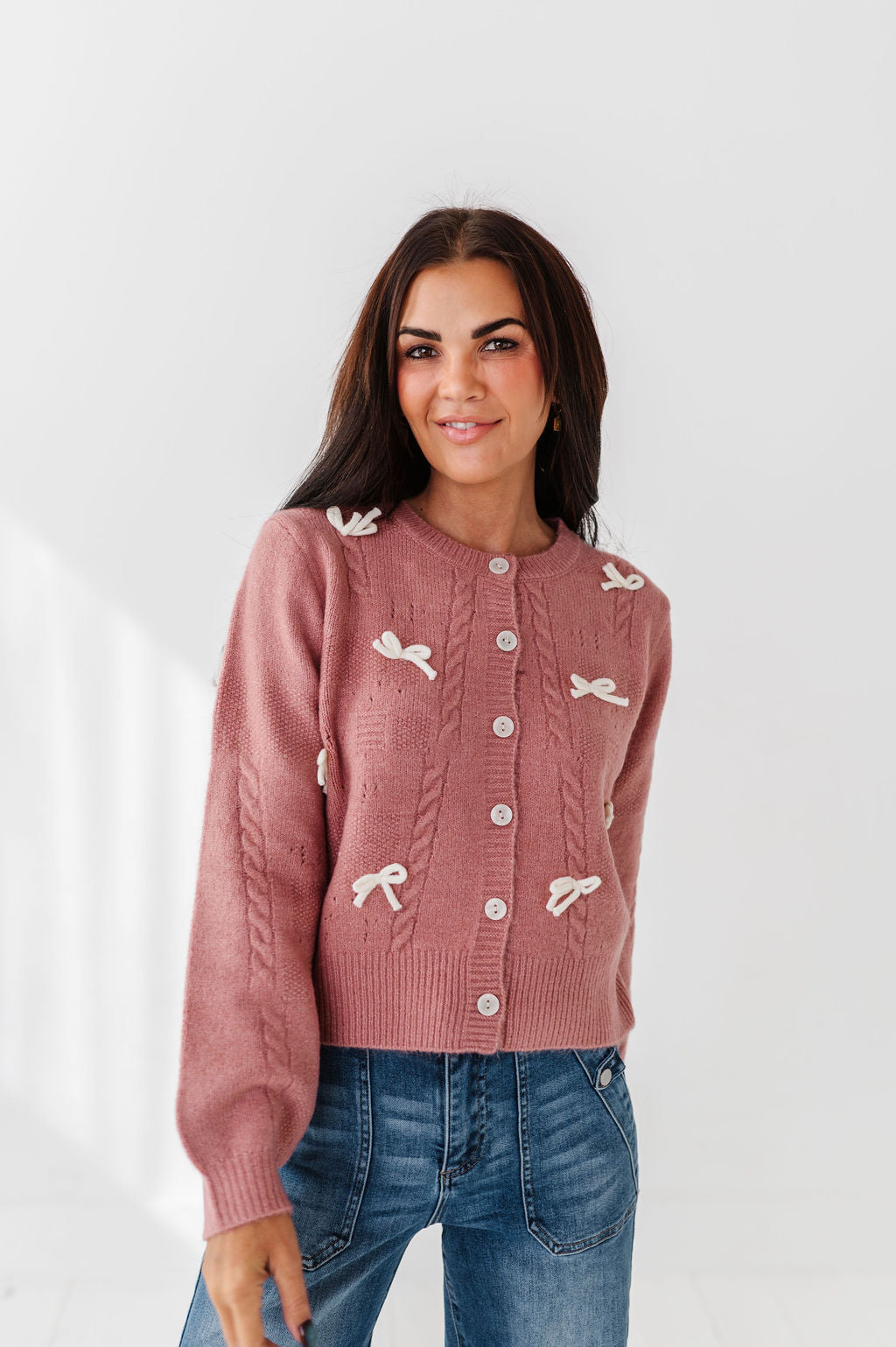 Blakely Ribbon Cardigan in Mauve