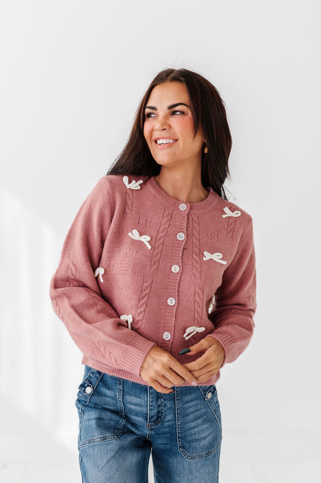 Blakely Ribbon Cardigan in Mauve