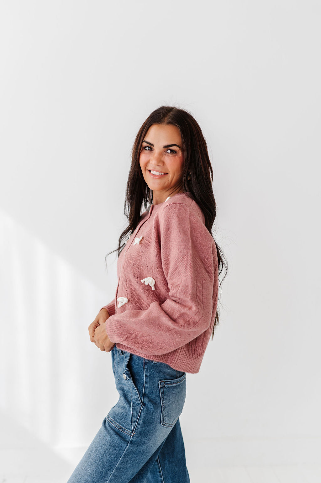 Blakely Ribbon Cardigan in Mauve