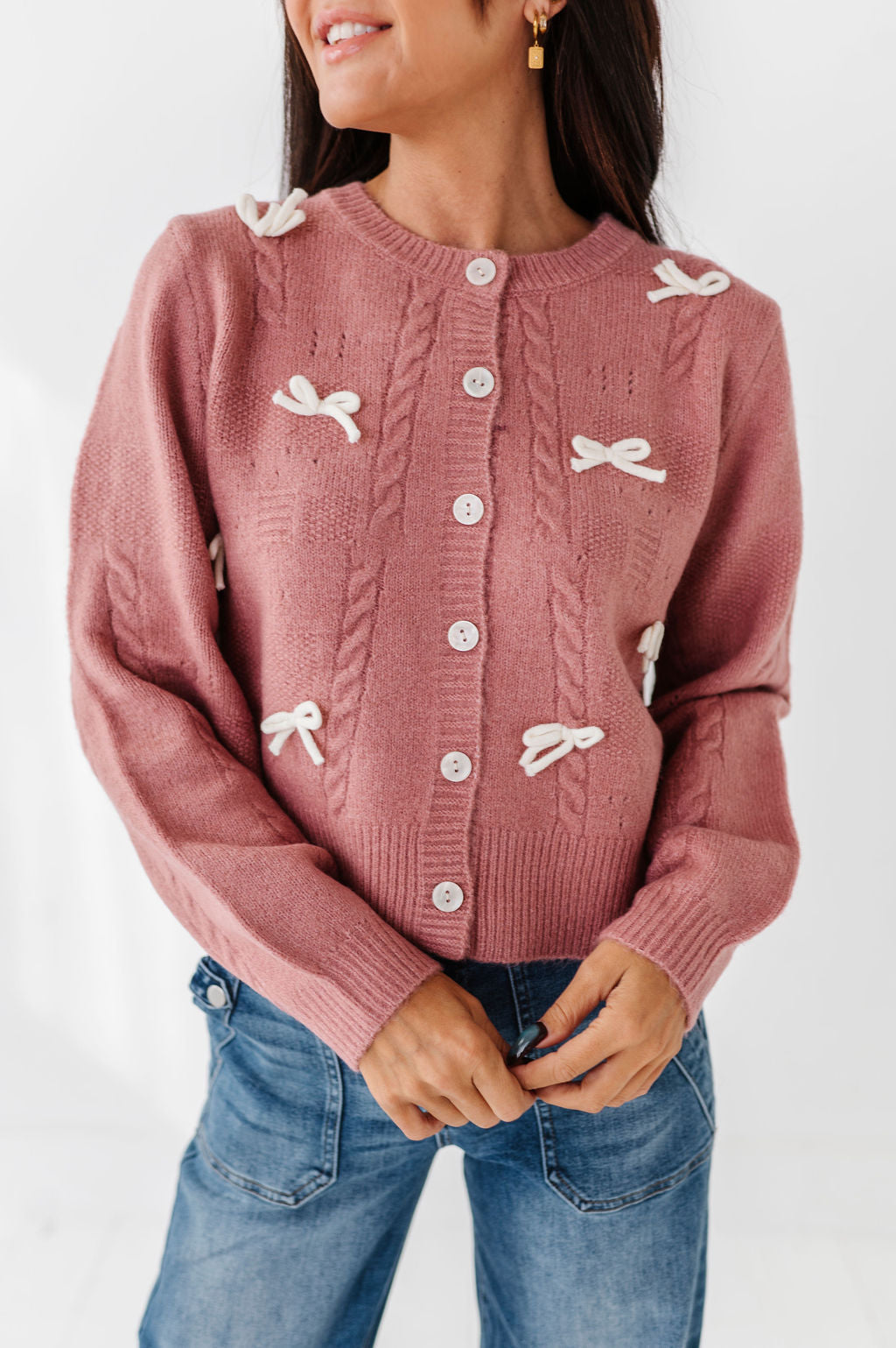 Blakely Ribbon Cardigan in Mauve