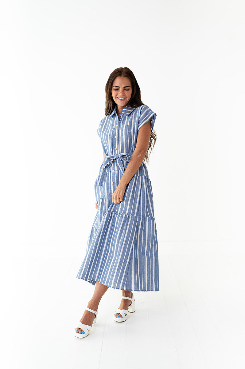 Lennox Dress in Blue Stripe