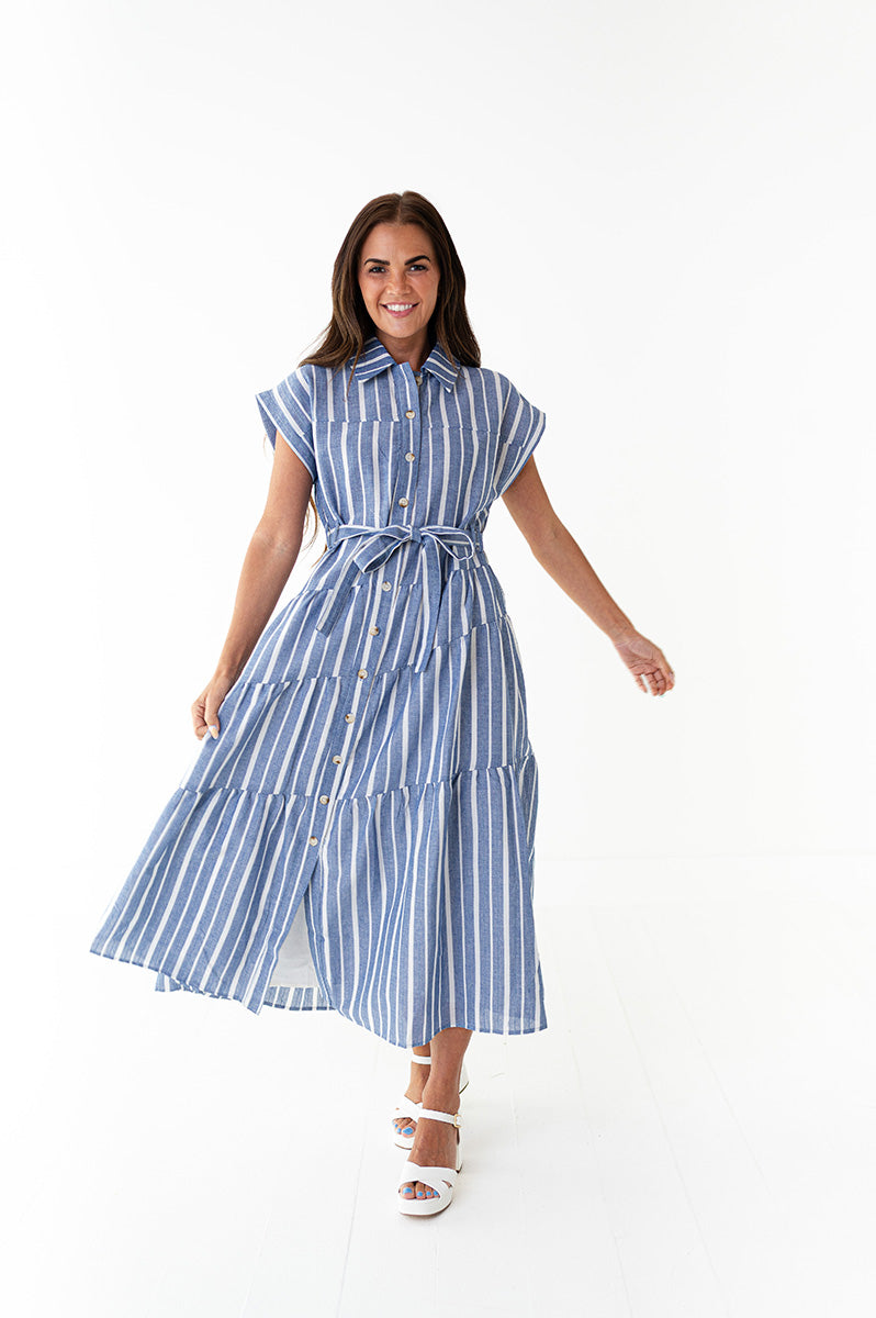 Lennox Dress in Blue Stripe