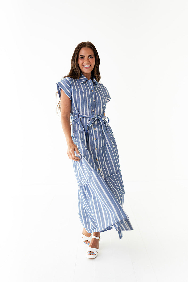 Lennox Dress in Blue Stripe