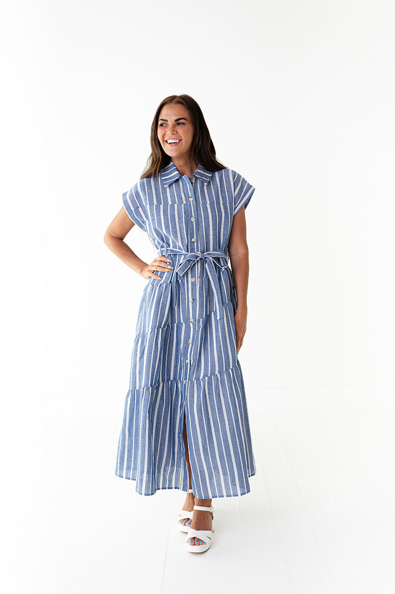 Lennox Dress in Blue Stripe