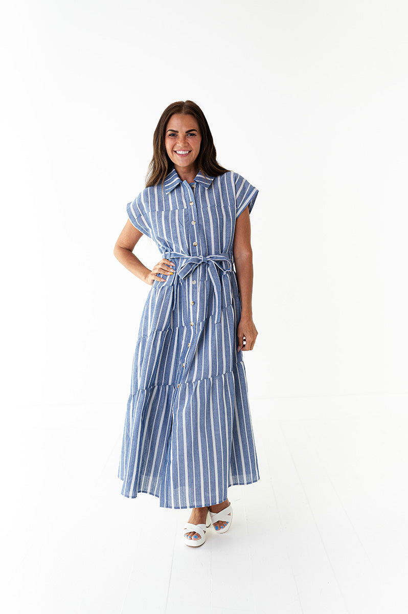 Lennox Dress in Blue Stripe