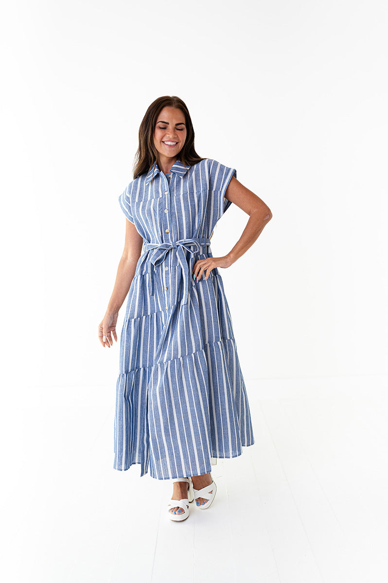 Lennox Dress in Blue Stripe