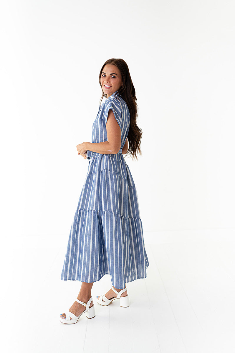 Lennox Dress in Blue Stripe