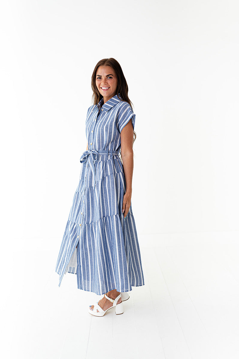 Lennox Dress in Blue Stripe
