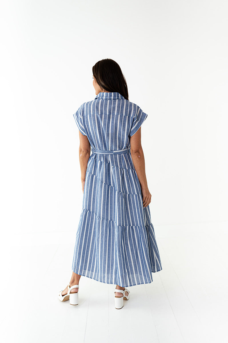 Lennox Dress in Blue Stripe