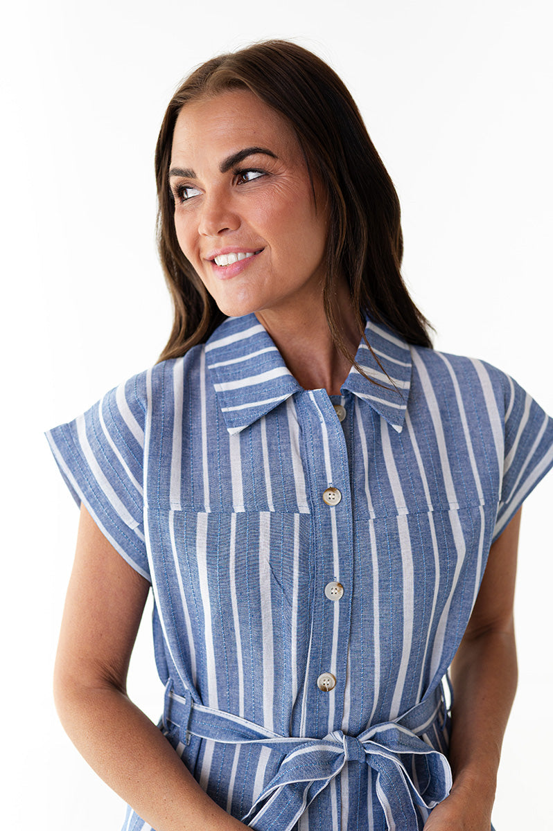 Lennox Dress in Blue Stripe