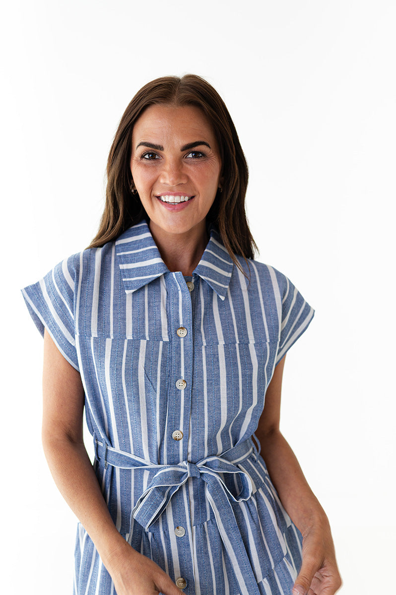Lennox Dress in Blue Stripe