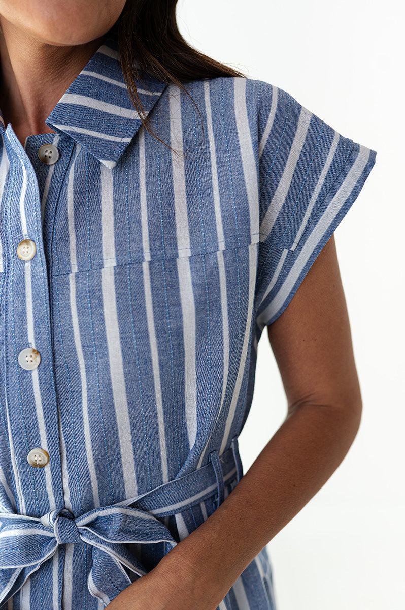 Lennox Dress in Blue Stripe