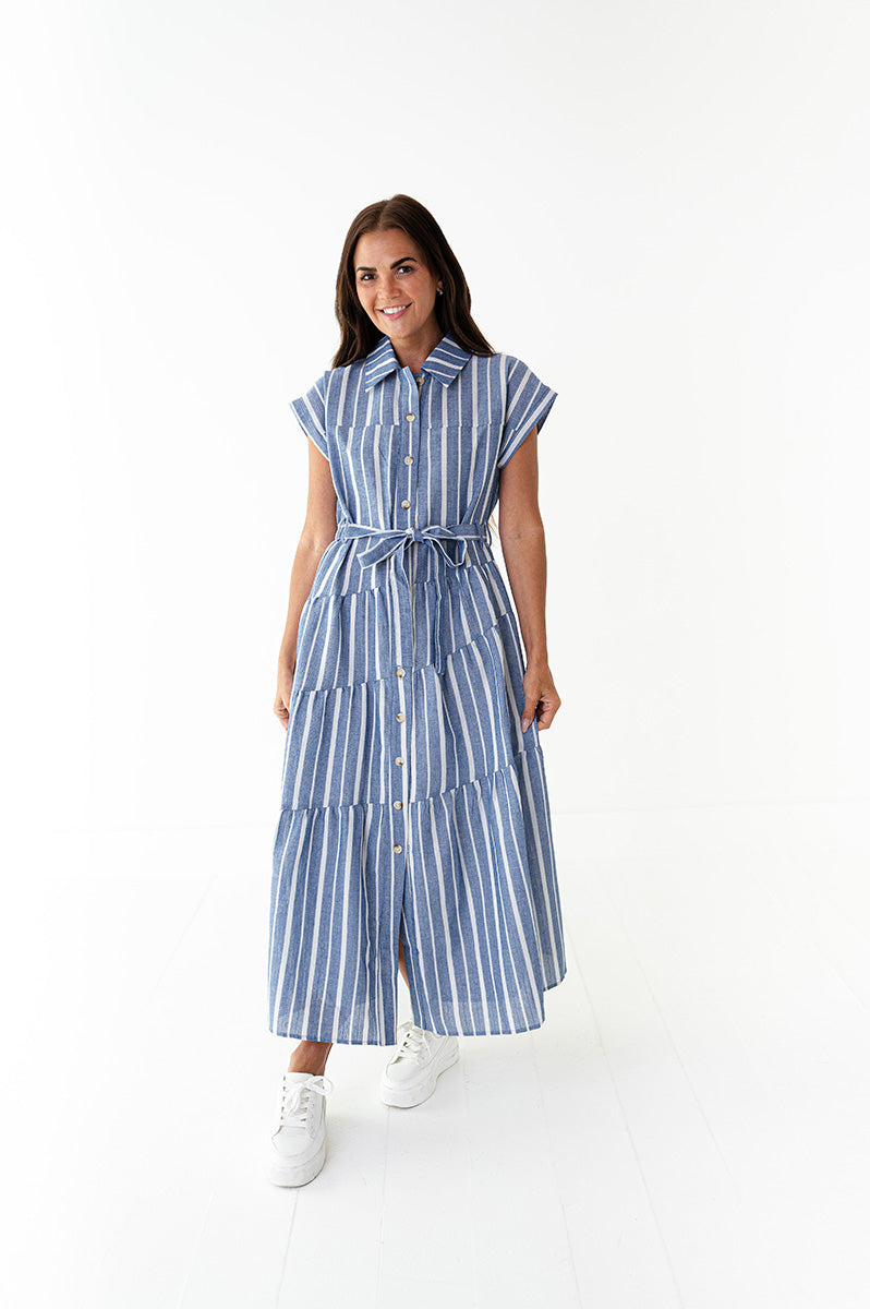 Lennox Dress in Blue Stripe
