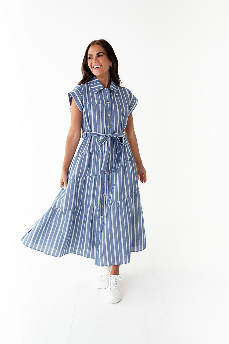 Lennox Dress in Blue Stripe
