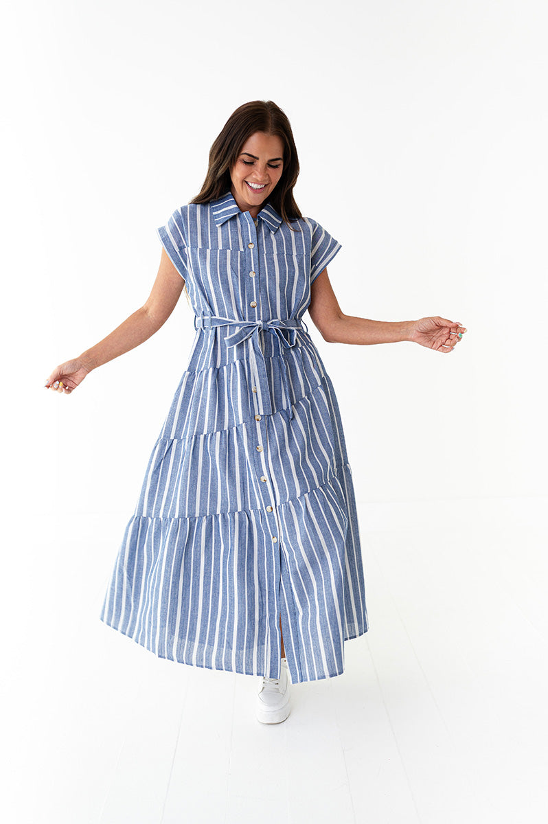 Lennox Dress in Blue Stripe
