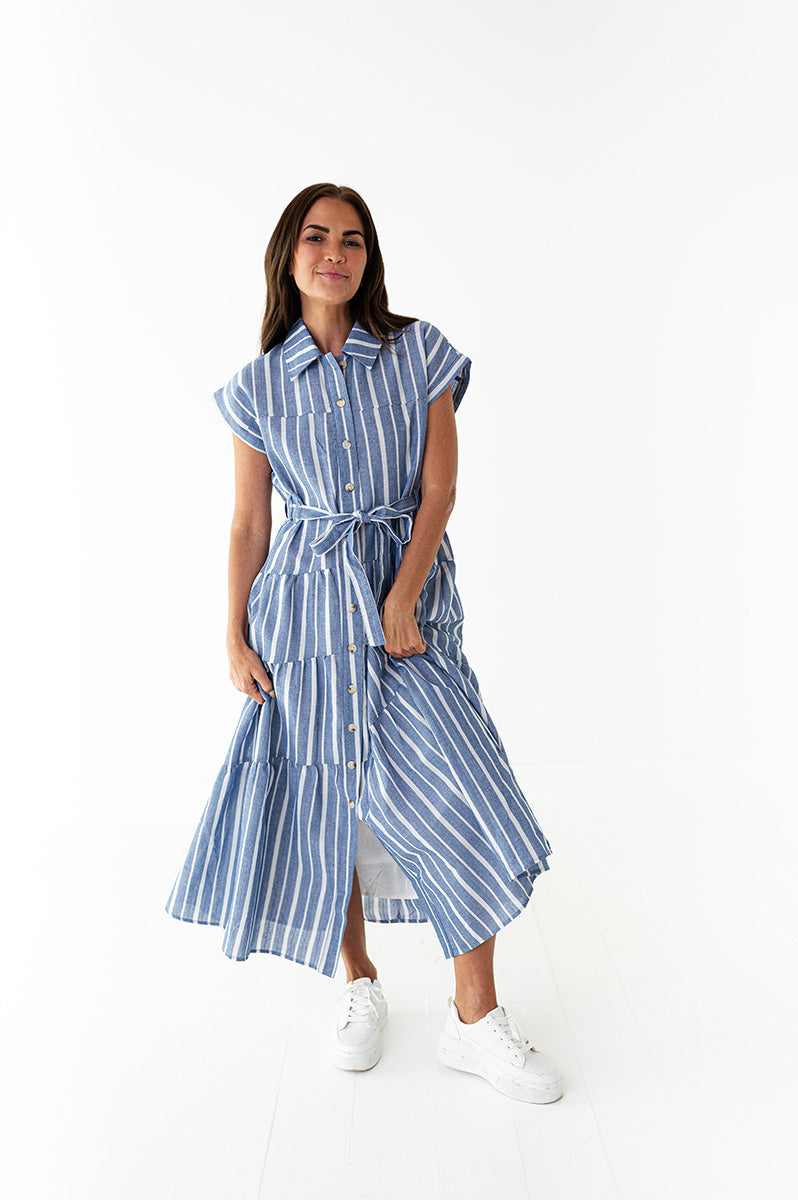 Lennox Dress in Blue Stripe