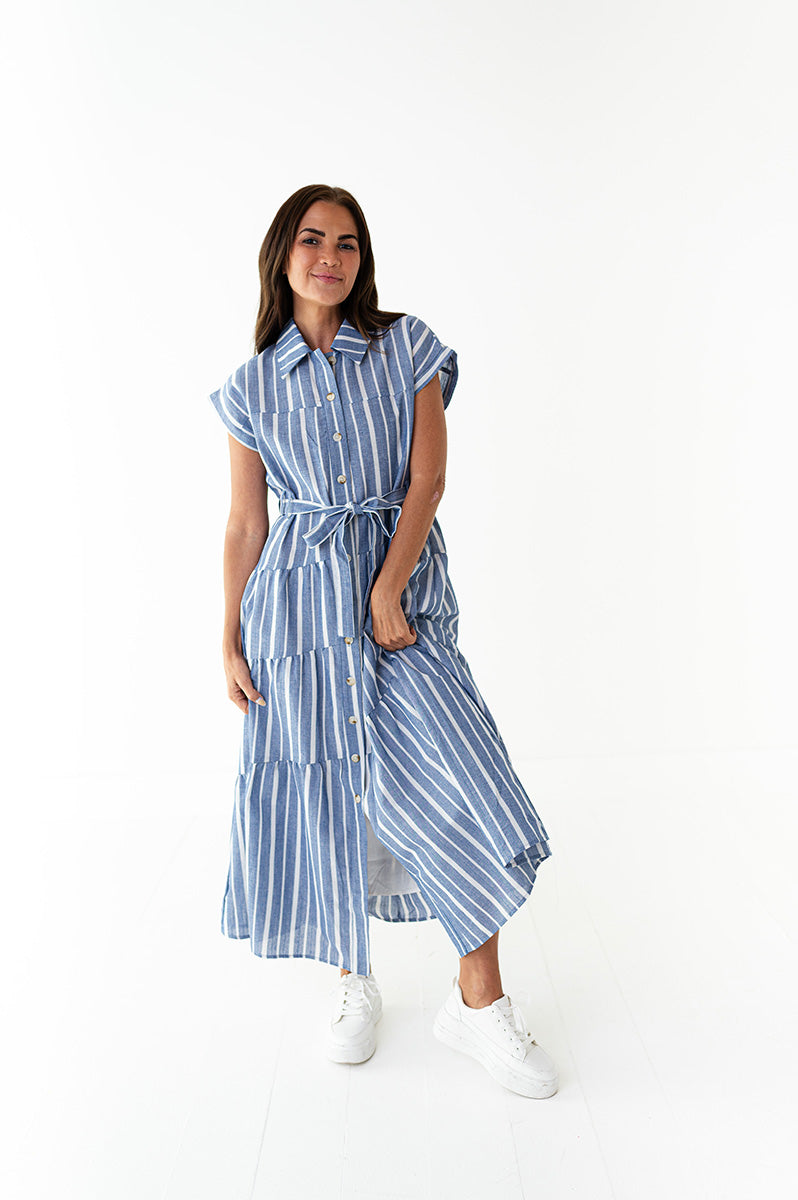 Lennox Dress in Blue Stripe