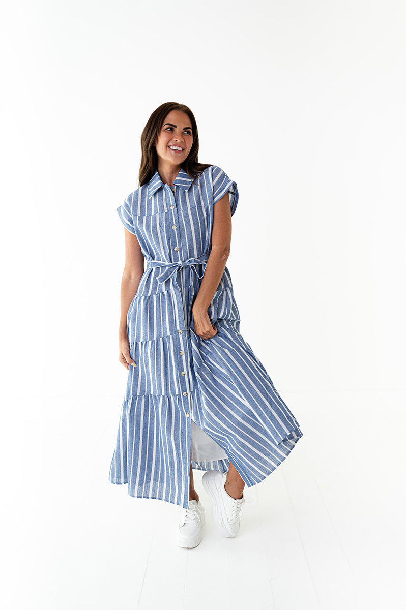 Lennox Dress in Blue Stripe