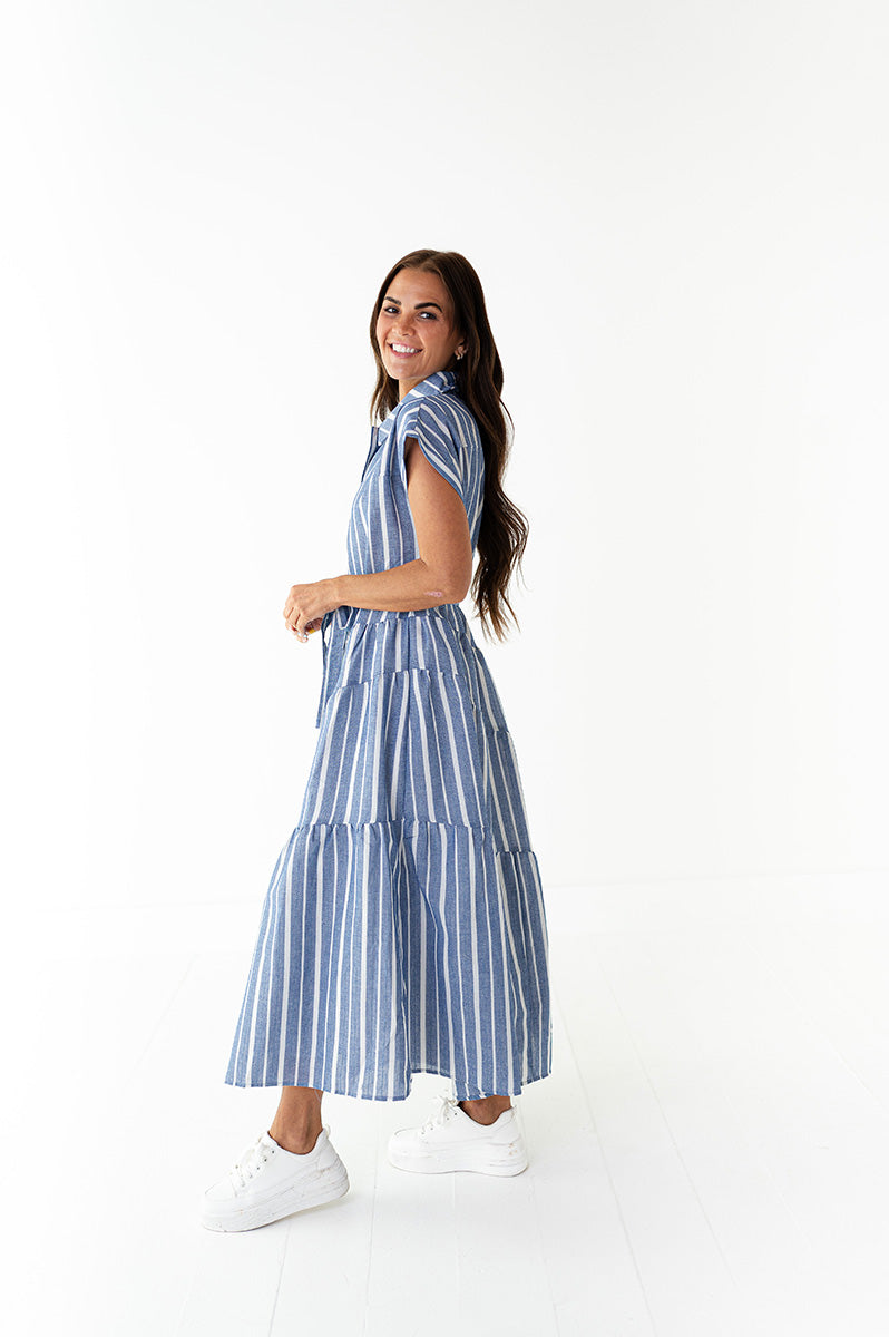 Lennox Dress in Blue Stripe