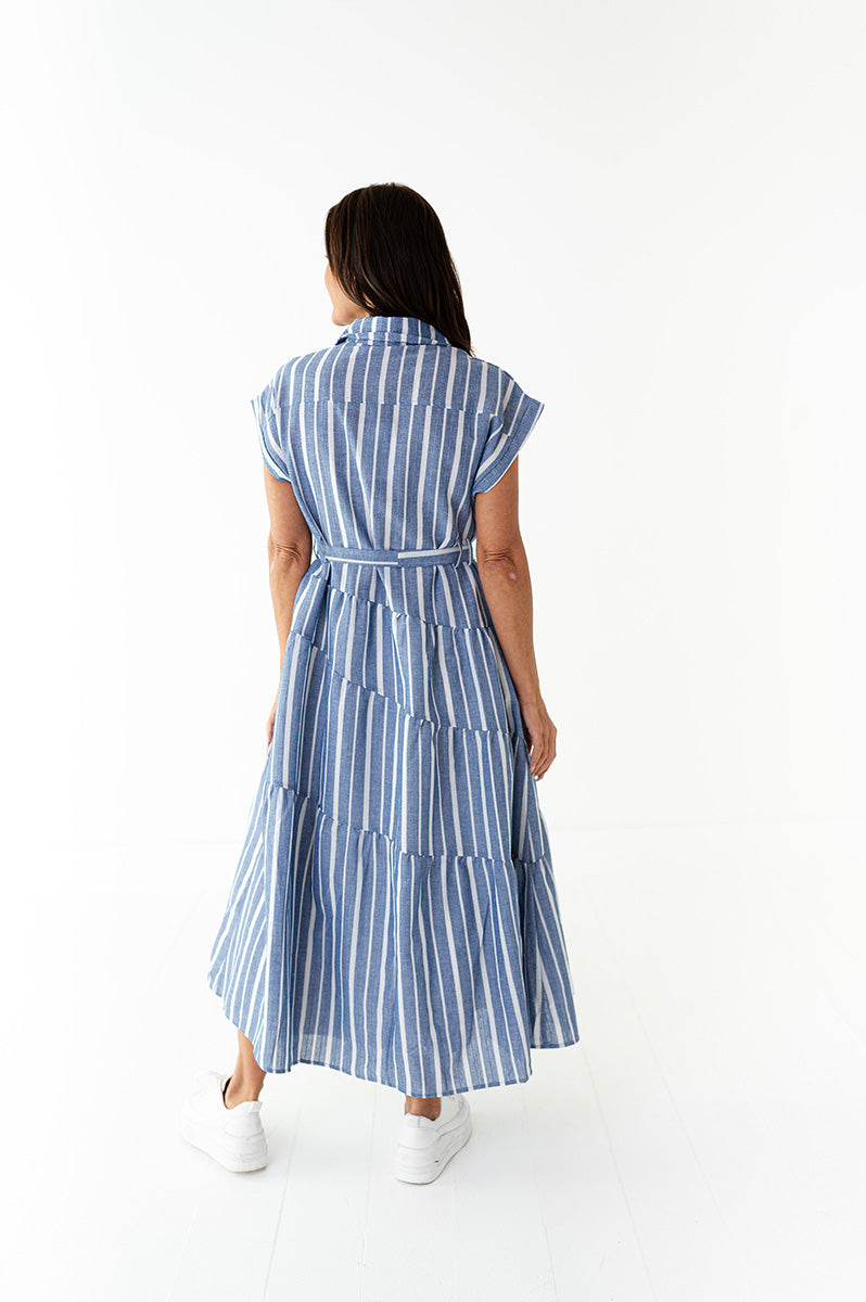 Lennox Dress in Blue Stripe