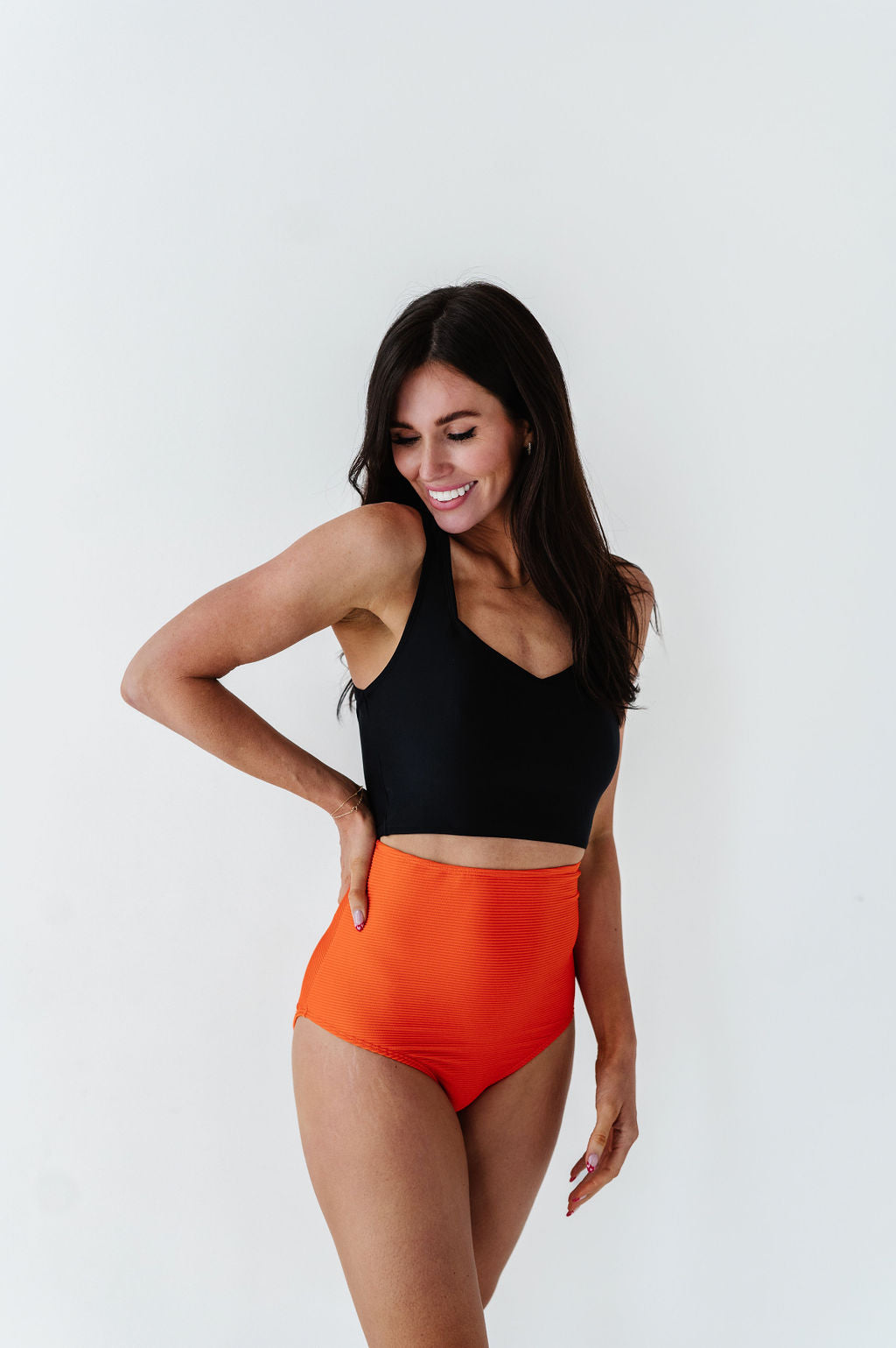 High Waisted Textured Bottom in Poppy - Size XS Left
