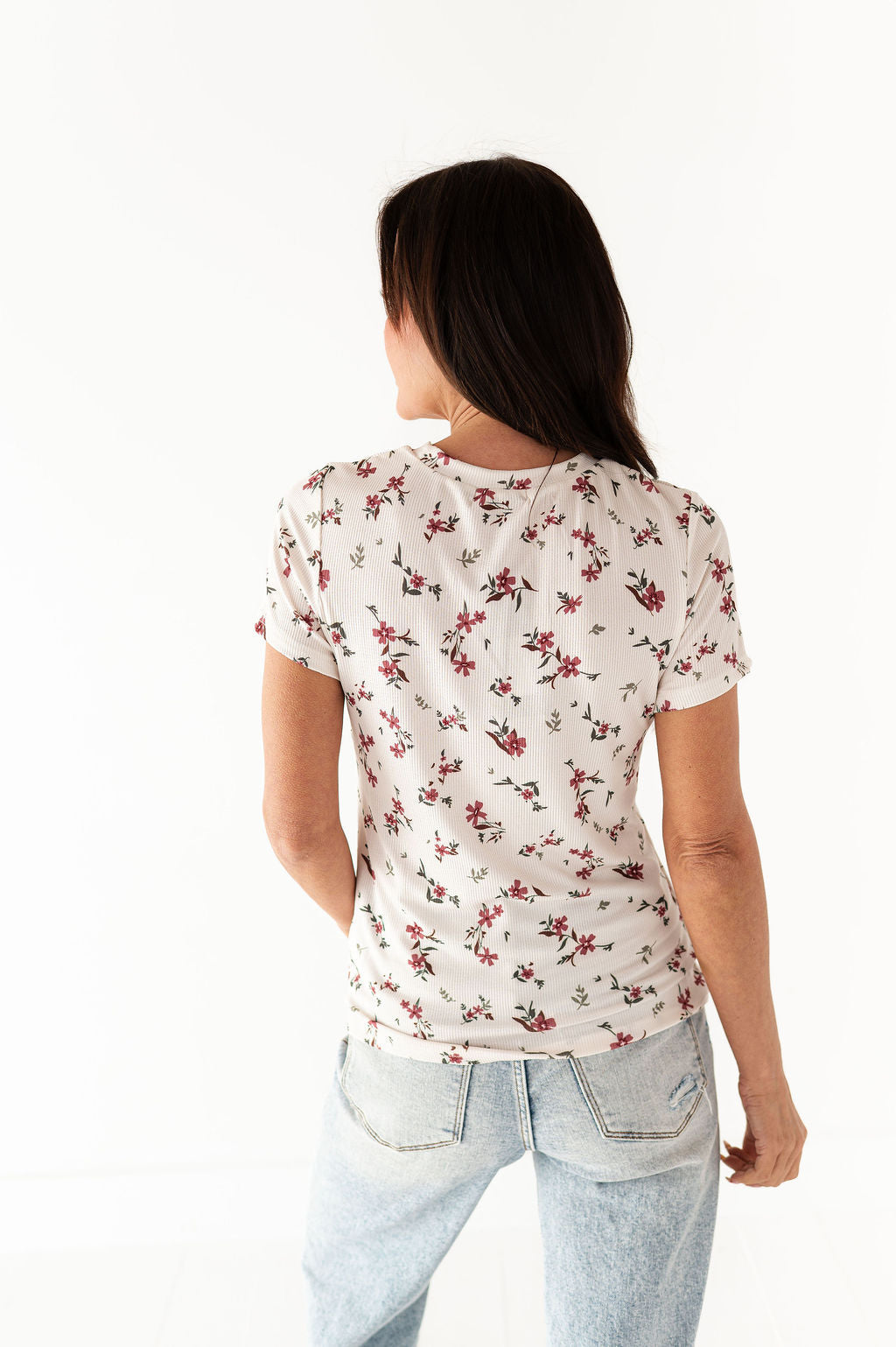 Heather Floral Ribbed Tee in Cherrywood