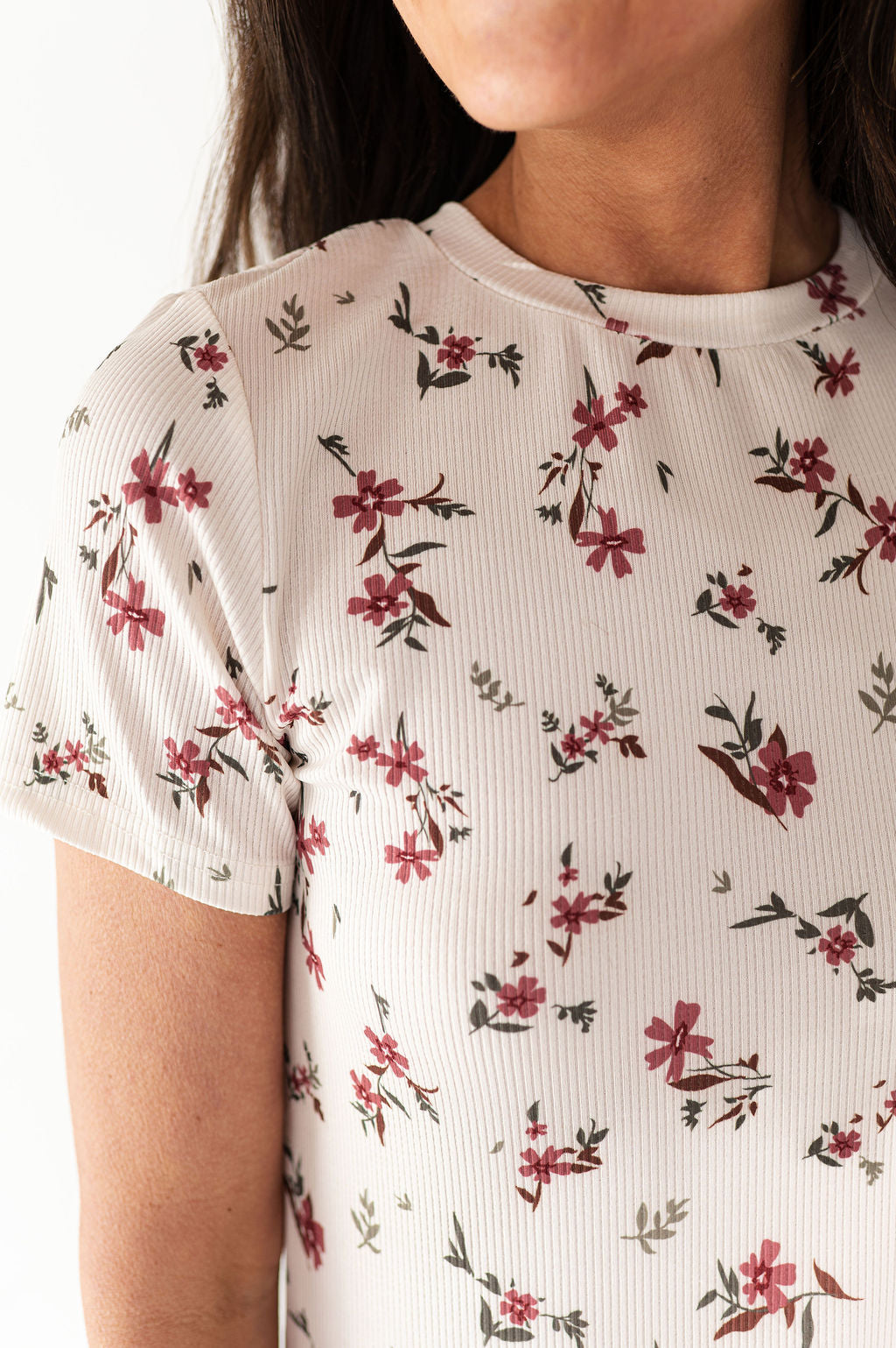 Heather Floral Ribbed Tee in Cherrywood