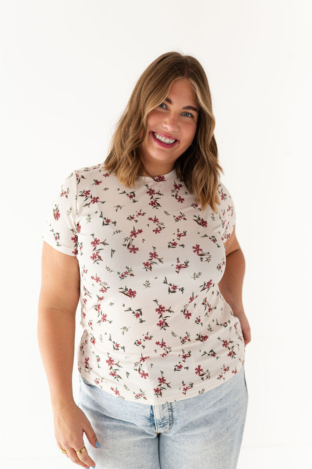 Heather Floral Ribbed Tee in Cherrywood