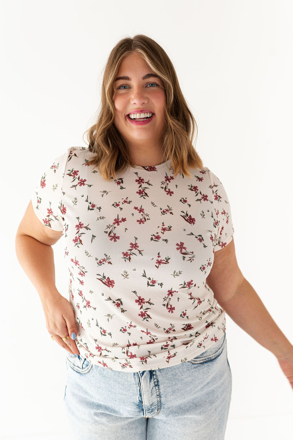 Heather Floral Ribbed Tee in Cherrywood