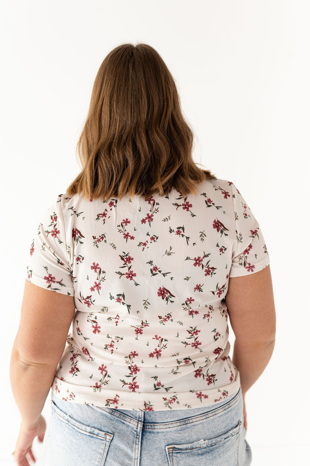 Heather Floral Ribbed Tee in Cherrywood