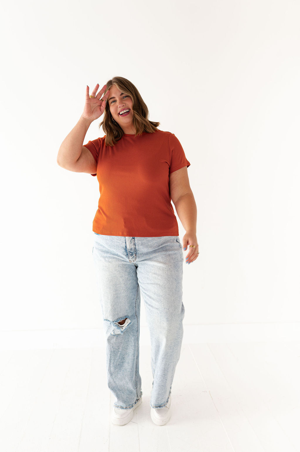 Brandy Ribbed Top in Rust