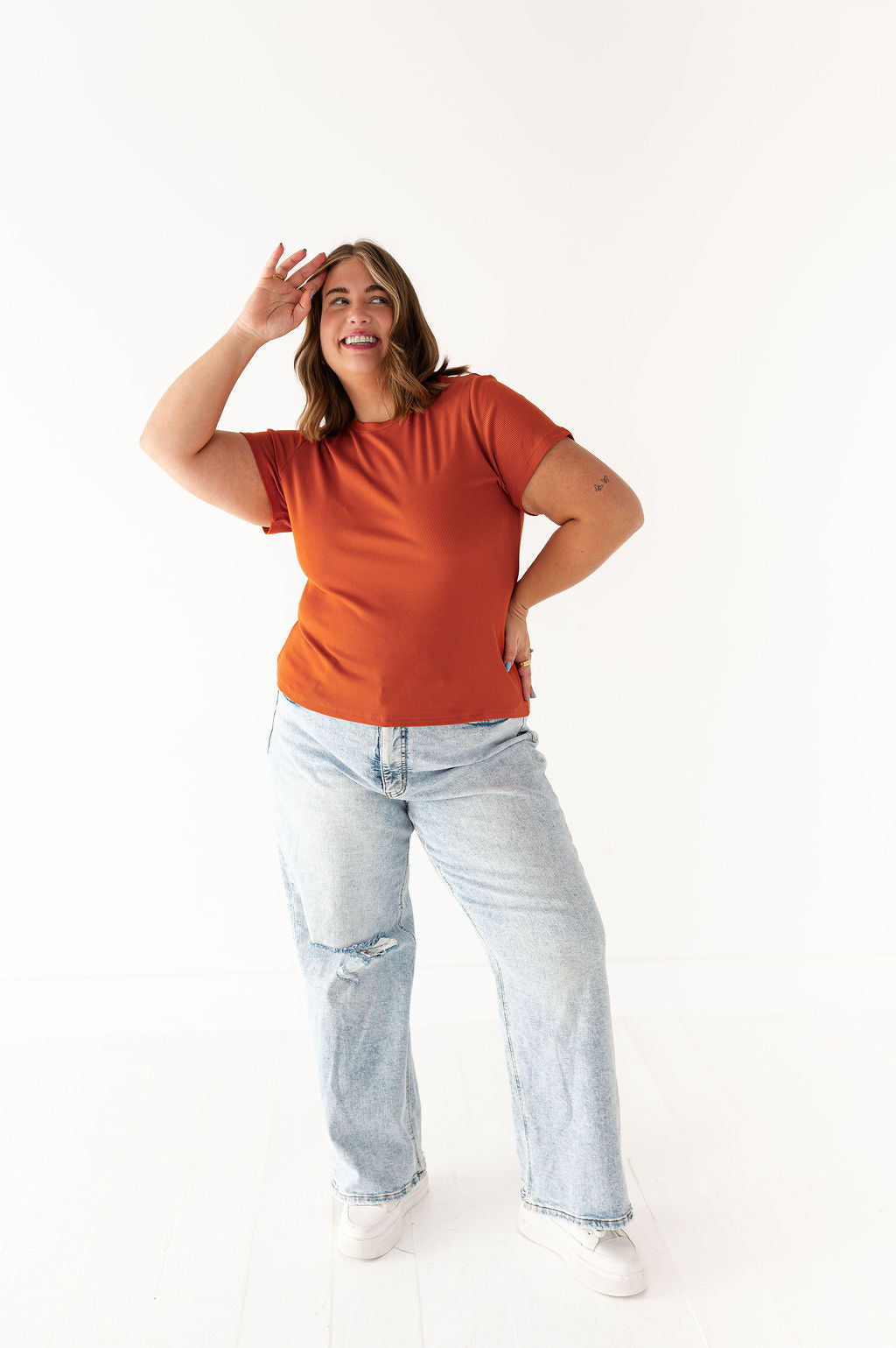 Brandy Ribbed Top in Rust