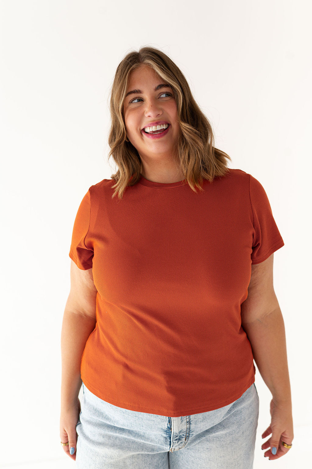 Brandy Ribbed Top in Rust