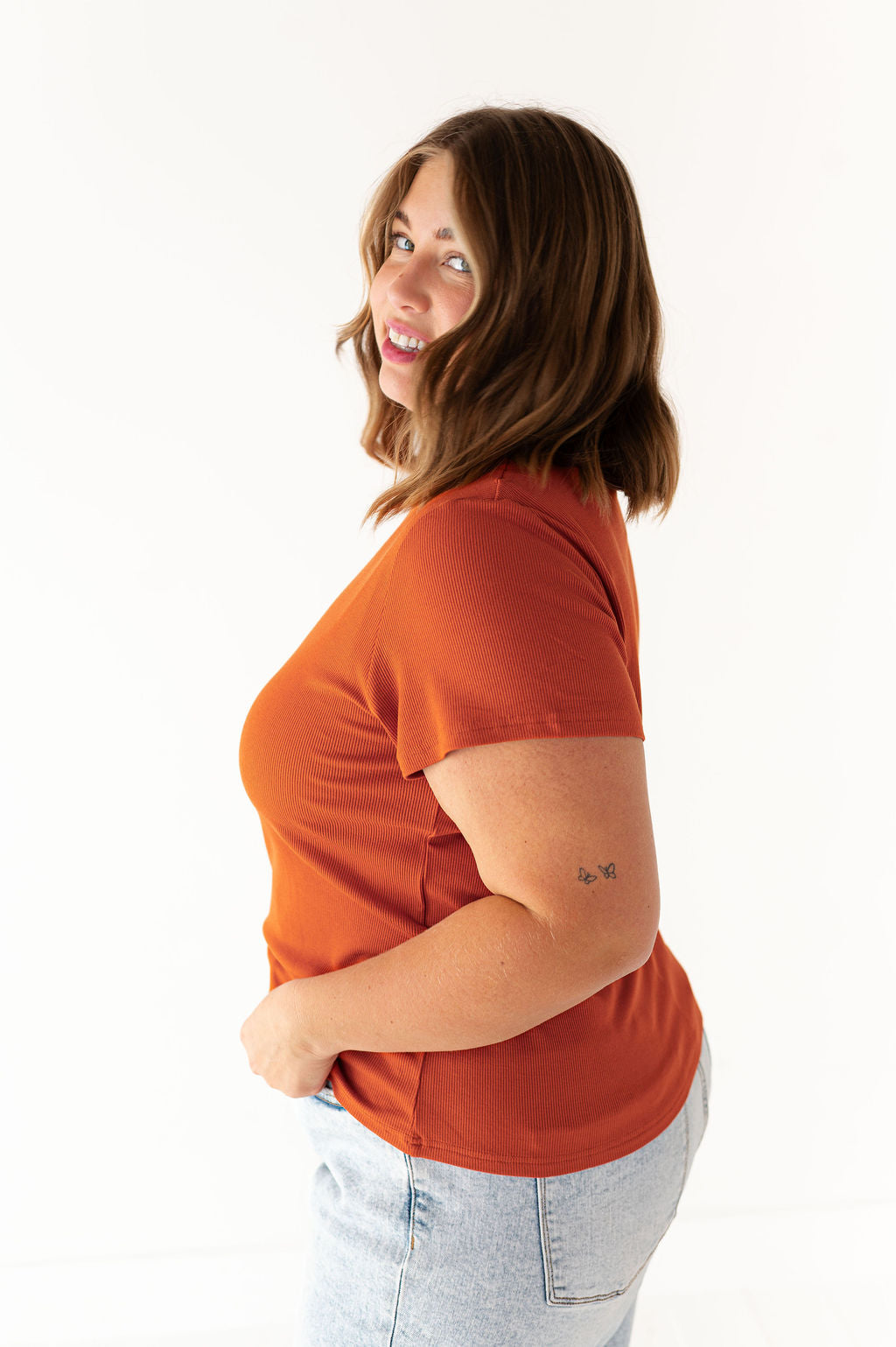 Brandy Ribbed Top in Rust