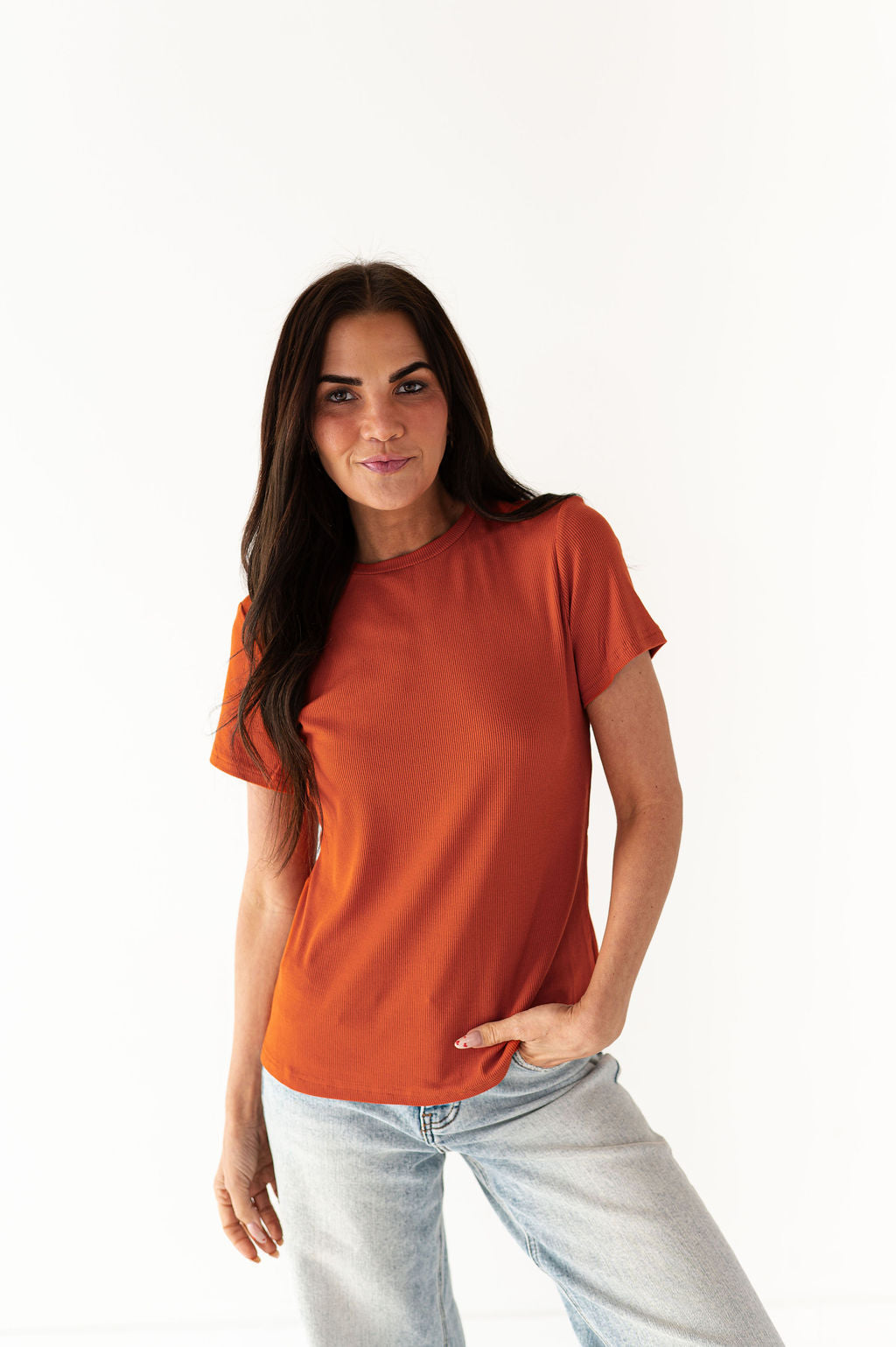 Brandy Ribbed Top in Rust